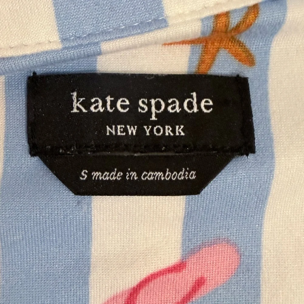 🔥Kate Spade Blue Striped Vacation Print Button-Up Sleepwear Top Size S EC🔥